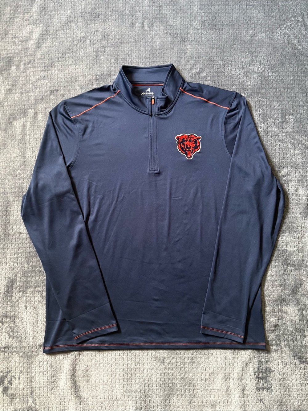 NEW Antigua Men's L Chicago Bears Quarter Zip Navy Blue/Orange Pullover